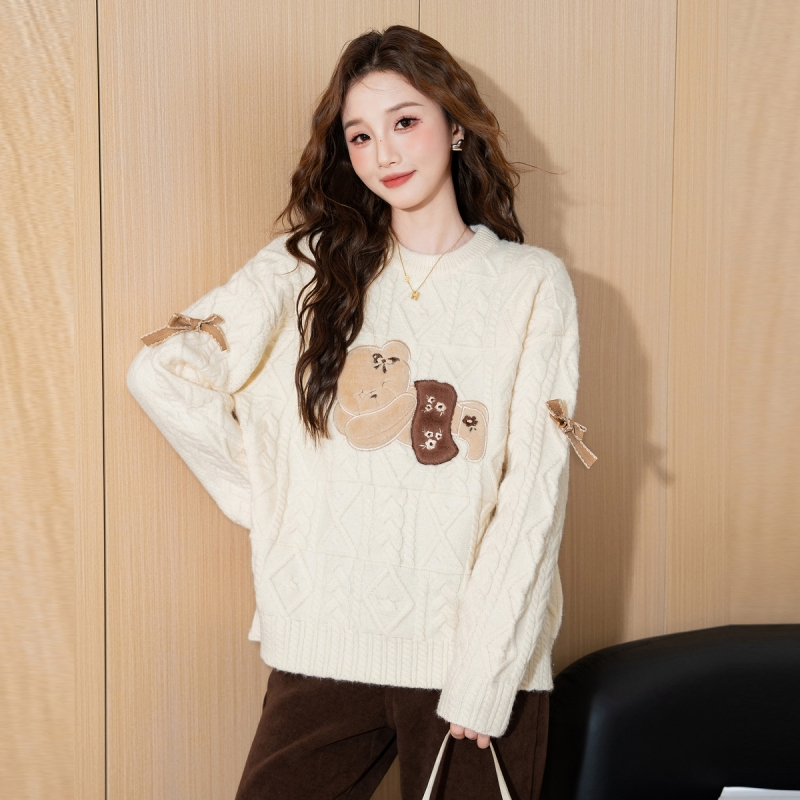 唐狮新款毛衣秋冬女慵懒高级感圆领深秋初冬穿搭绞花毛线衫