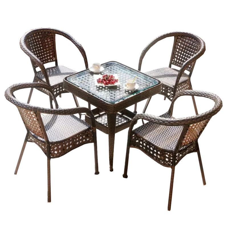 戴劲 藤椅阳台桌椅庭院藤编椅子花园茶几藤椅组合 4椅+64透明玻璃方桌