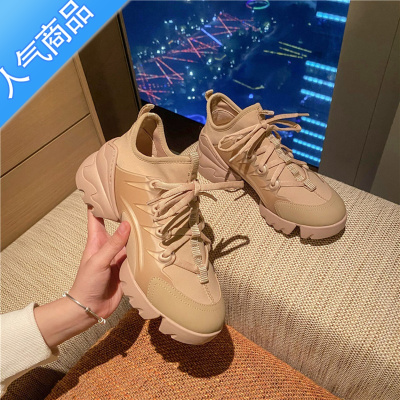 SUNTEK2023夏季透气松糕女士老爹鞋小白鞋女厚底增高d家女鞋运动休闲鞋