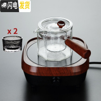 三维工匠 可高温日式锤纹玻璃煮茶壶带过滤透明泡茶壶家用侧把壶 八角锤纹煮茶壶(送2杯)+木纹双色炉茶具
