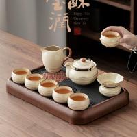 水墨年轻人汝窑茶具套装家用轻奢高档陶瓷泡茶壶茶杯茶盘