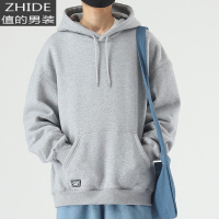 SUNTEK灰色卫衣男连帽加绒加厚上衣服2020年新款秋冬款宽松bf慵懒风套装卫衣