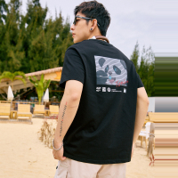 [2.5折价61元]唐狮夏季新款男短袖T恤休闲圆领套头上衣后背印花宽松半袖潮