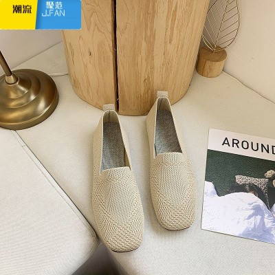 聚范老北京布鞋女大码单鞋ins潮2024新款方头飞织豆豆鞋平底百搭