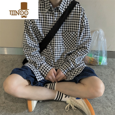 YANXU港风格子长袖衬衫男士新款衬衣服痞帅宽松休闲男生潮牌外套