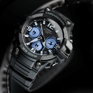 casio官方旗舰店卡西欧运动手表男 限量ins 运动防水潮流电子小黑表正品MCW-100 石英表男 学生手表男生礼物