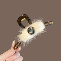 2024新款秋冬毛毛大号抓夹女高级感后脑勺发亮多发夹轻奢小众头饰送女朋友老婆情人节七夕生日礼物