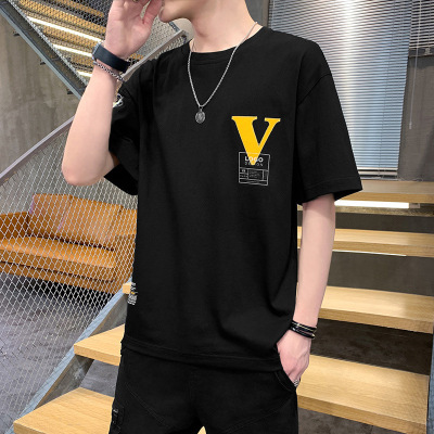 夏季新款男装短袖T恤青春休闲宽松时尚百搭潮流纯棉印花上衣