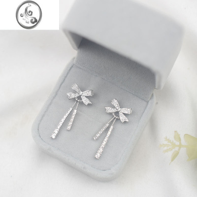 JiMis925银银蝴蝶结流苏耳钉女2022新款潮韩国气质网红小众设计感耳环