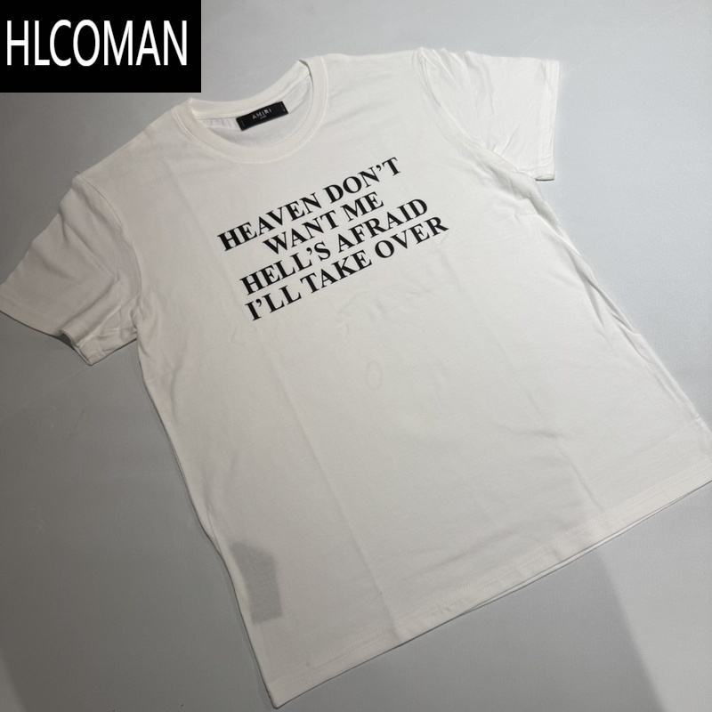 HLCOMANAm风格标语字母新款美式街头高街复古水洗短袖t恤男夏季宽松
