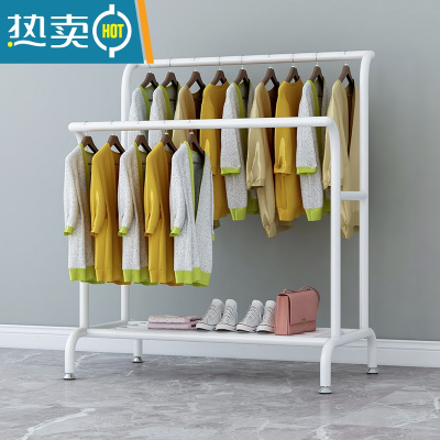 敬平衣架卧室落地挂衣架衣帽架阳台晾衣架晒鞋被子大容量收纳衣服器 白色 两根管长120高160