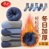 浪莎儿童袜子冬季男童加绒加厚毛圈袜中大童青少年男孩保暖中筒袜5双 汽车家族 27-30码 脚长18-20cm 建议5-7