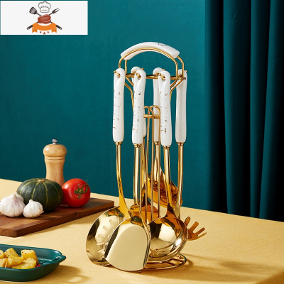 家用不锈钢锅铲套装做饭炒菜汤勺铲子勺子漏勺饭勺厨具七件套 敬平 白色七件套