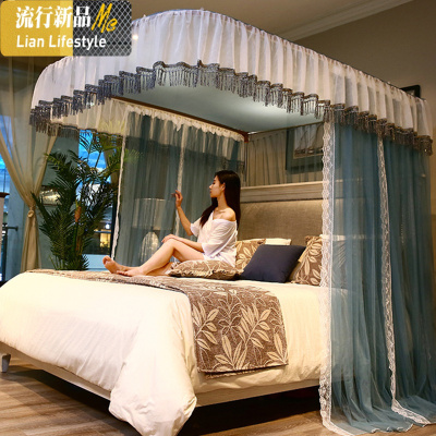 导轨蚊帐u型轨道升降支架公主风加密加厚1.5米床1.8m双人家用纹账 三维工匠