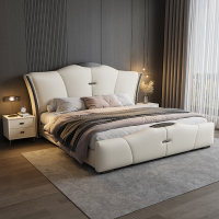 欧梵森 现代简约纳帕真皮床双人主卧1.8米大床储物软包床婚床储物软包床皮艺床现代简约双人床