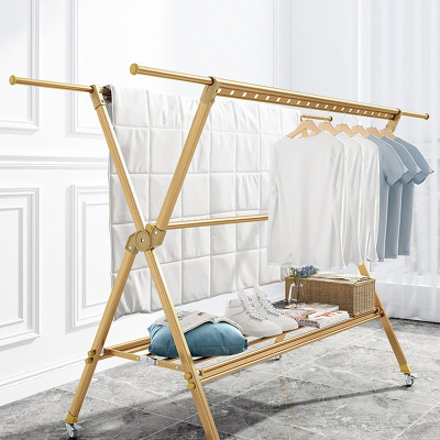 移动晾衣架落地折叠双杆式晒被子神器家用室内外阳台伸缩晒衣杆