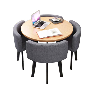 中豫鑫泽ZYXZ4100949 简约接待桌椅洽谈桌椅 一桌四椅 水曲圆桌灰色布椅