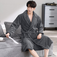 男士睡袍睡衣加绒加厚冬季珊瑚绒保暖浴袍男秋冬长款法兰绒家居服