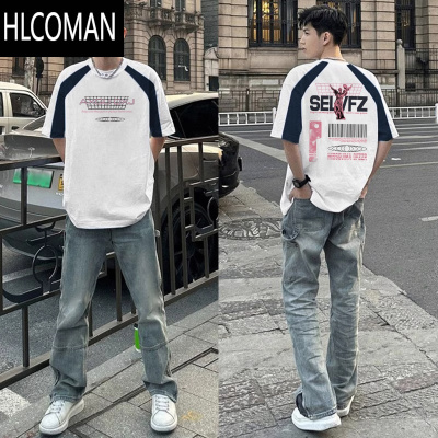 HLCOMAN嘻哈复古潮牌个性印花美式短袖T恤男款夏季高街半袖上衣