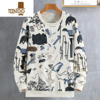 YANXU潮胖子新款长袖T恤男士青年加肥加大码时尚宽松套头圆领卫衣