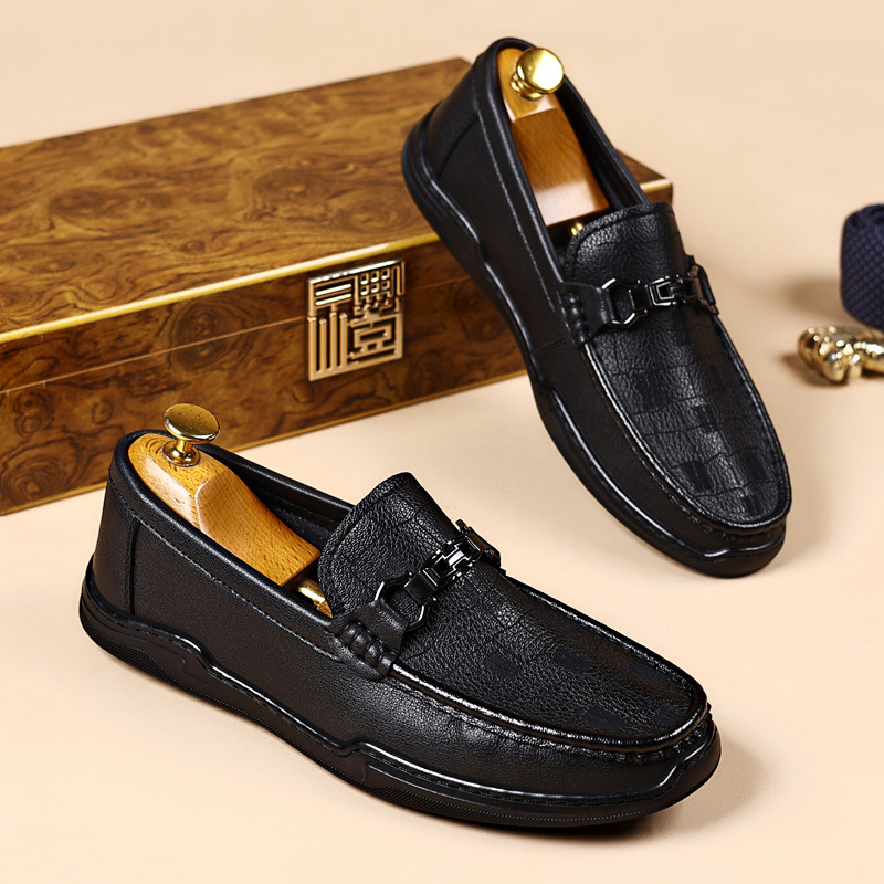 正品男鞋透气舒适日常休闲皮鞋男士一脚蹬懒人套脚款豆豆鞋工作鞋