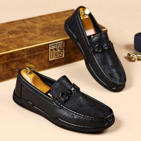正品男鞋透气舒适日常休闲皮鞋男士一脚蹬懒人套脚款豆豆鞋工作鞋
