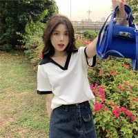 美式甜辣妹polo衫女夏季新款学生设计感修身显瘦网红撞色短袖T恤