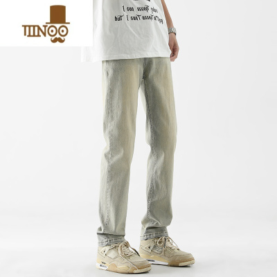 YANXU美式弹力修身牛仔裤男夏季高街vibe黄泥直筒裤子潮牌百搭休闲长裤