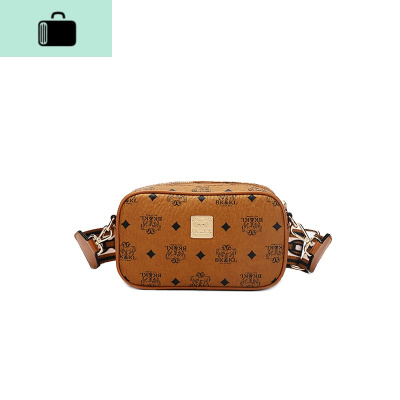 [BKKL]包包女2020新款潮流印花宽肩带单肩斜挎皮相机包小方包NEW LAKE 焦糖色女士单肩包