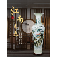 景德镇陶瓷器手绘江南山水客厅落地大号花瓶新房公司装饰家具摆件 三维工匠 鸿运图1.4米
