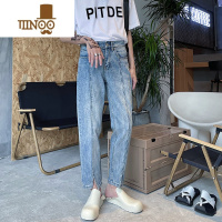 YANXU夏季九分开叉牛仔裤男韩版显瘦水洗复古浅色百搭裤休闲裤子ins潮