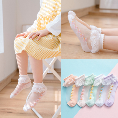 儿童水晶袜夏季薄款女童玻璃丝袜宝宝春秋蕾丝花边袜棉婴儿短袜子s11