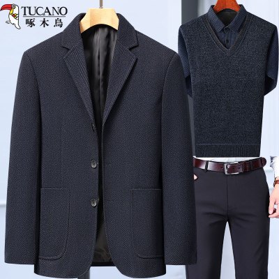 啄木鸟爸爸春装外套装中年西服男春秋季喜公公婚宴礼服中老年西装