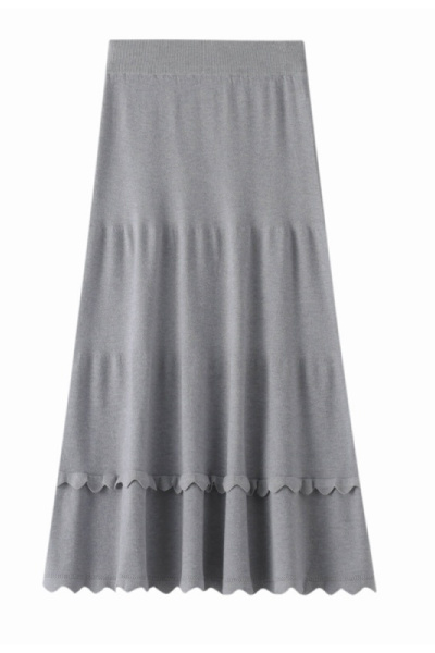 针织半身裙秋冬中长款A字裙女2023新款高腰花边毛线大摆百褶裙子