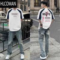 HLCOMAN嘻哈复古潮牌个性印花美式短袖T恤男款夏季高街半袖上衣