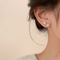 s925银针双蝴蝶耳钉女轻奢高级感小众设计耳环韩版新款潮精致耳饰送女朋友老婆情人节七夕生日礼物