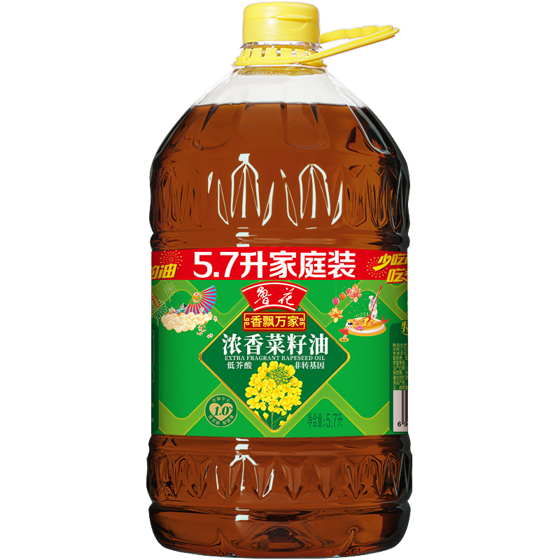 鲁花 菜籽油 香飘万家低芥酸浓香菜籽油 5.7L