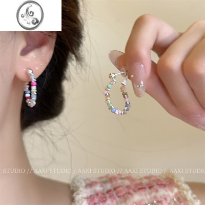 JiMi多巴胺碎银子串珠耳钉耳环女2023年新款气质甜美无耳洞蚊香盘耳夹