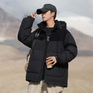男装冬季新款羽绒服男士90%白鸭绒拼色休闲连帽百搭面包服外套潮