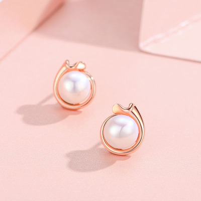佰色传情纯银高级感耳环女气质网红淡水珍珠耳坠新款潮耳钉玫瑰金