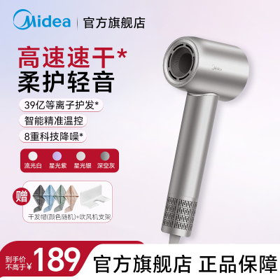 美的(Midea)高速吹风机 39亿等离子护发 家用吹风筒 杀菌除头螨 电吹风 节日/生日礼物 FG208银