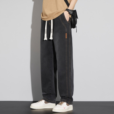 春秋季美式潮牌高街宽松阔腿裤直筒牛仔裤时尚夏季长裤子男生