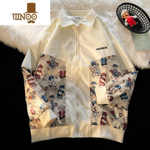 YANXU拼接oversize棒球服男设计感小众美式工装夹克情侣外套ins潮