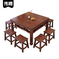 伟樽实木方桌118*118*77cm+凳子*8套