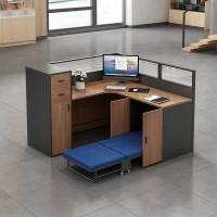 域赢屏风办公桌职员位电脑桌财务桌隔断卡座含折叠午休床L型单人位