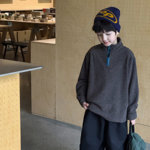 童酷男童冬款韩版拉链半开宝宝T恤柔软糯米绒加厚儿童打底衫