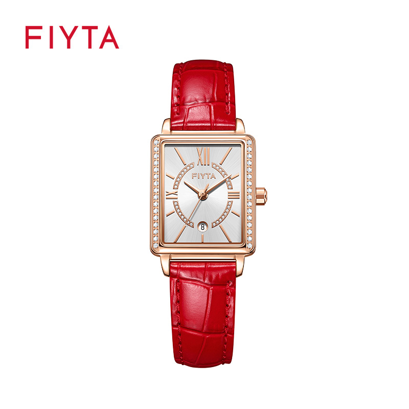 新品飞亚达倾城手表女红色皮带复古气质小巧方形女表l865010.pwrd