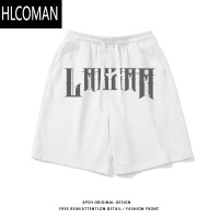 HLCOMAN美式个性字母印花直筒休闲短裤男夏季潮流宽松抽绳阔腿黑色五分裤