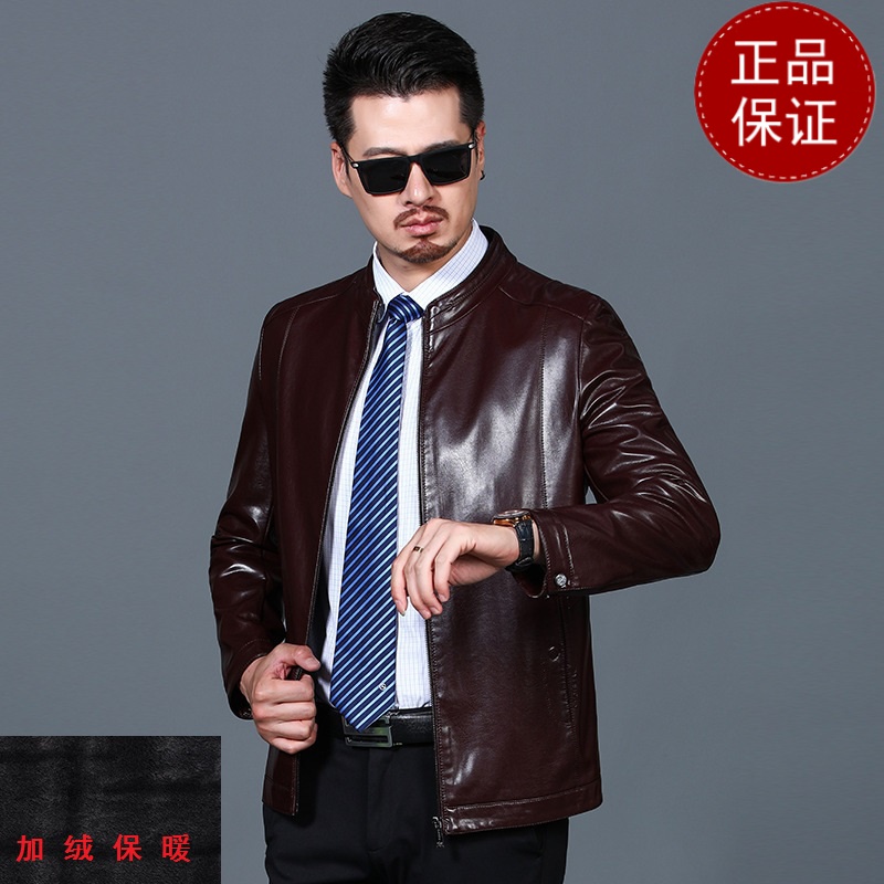 免费试穿 2025中年男士皮衣春秋季新款商务休闲翻领纯色宽松皮外套男爸爸装2024冬装新款羊毛保暖裤男大码内穿毛裤加绒裤