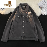 YANXU复古水洗做旧徽章牛仔外套男美式街头设计感工装夹克男秋季新款
